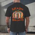 Fall In Love With Learning Book Lover Autumn Pumpkin Teacher Men's Back Print T-Shirt, gift for family, gift for coworker