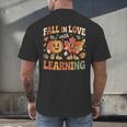 Fall In Love With Learning Retro Autumn Thanksgiving Teacher Men's Back Print T-Shirt, gift for family, gift for coworker