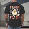 Groovy Teacher Halloween Retro Trick Or Teach Floral Ghost Men's Back Print T-Shirt, gift for family, gift for coworker