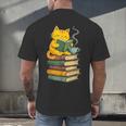Kawaii Cats Lover Coffee Books Teacher Librarian Cat Men's Back Print T-Shirt, gift for family, gift for coworker