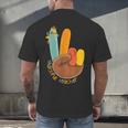 One Thankful Teacher Thanksgiving Turkey Peace Hand Sign Men's Back Print T-Shirt, gift for family, gift for coworker