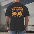 Retro Fall In Love With Learning Autumn Pumpkin Teacher Men's Back Print T-Shirt, gift for family, gift for coworker