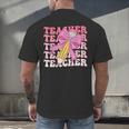 Teacher Pencil Back To School Groovy Pink Teacher First Day Men's Back Print T-Shirt, gift for family, gift for coworker