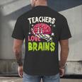 Teachers Love Brains Skeleton Halloween Teacher Funny Men's Back Print T-Shirt, gift for family, gift for coworker