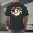 Trick Or Teach Groovy Retro Ghost Halloween Teacher Kids Men's Back Print T-Shirt, gift for family, gift for coworker