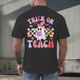 Trick Or Teach Halloween Teacher Floral Ghost Groovy Men's Back Print T-Shirt, gift for family, gift for coworker Trick Or Teach Halloween Teacher Floral Ghost Groovy Men's Back Print T-Shirt, gift for family, gift for coworker