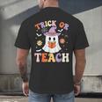 Trick Or Teach Teacher Groovy Ghost Halloween Teacher Men's Back Print T-Shirt, gift for family, gift for coworker