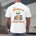 Cute Halloween Teacher Librarian Mummy Reading Books Men's Back Print T-Shirt, gift for family, gift for coworker