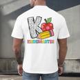 K Is For Kindergarten Teacher Pencil Apple Back To School Men's Back Print T-Shirt, gift for family, gift for coworker K Is For Kindergarten Teacher Pencil Apple Back To School Men's Back Print T-Shirt, gift for family, gift for coworker