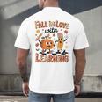 Retro Fall In Love With Learning Autumn Pumpkin Teacher Kids Men's Back Print T-Shirt, gift for family, gift for coworker
