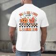 Retro Fall In Love With Learning Autumn Pumpkin Teacher Men's Back Print T-Shirt, gift for family, gift for coworker