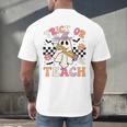 Trick Or Teach Groovy Teacher Halloween Retro Floral Ghost Men's Back Print T-Shirt, gift for family, gift for coworker