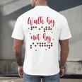Visually Impaired Teacher Braille Bible Verse Walk By Faith Men's Back Print T-Shirt, gift for family, gift for coworker Visually Impaired Teacher Braille Bible Verse Walk By Faith Men's Back Print T-Shirt, gift for family, gift for coworker