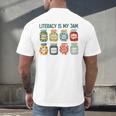 Women Literacy Is My Jam Literacy Teacher Reading Teacher Men's Back Print T-Shirt, gift for family, gift for coworker