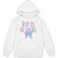 Preppy Fifth Grade Teacher Blue Floral Coquette Pencil Bow Unisex Hoodie, trending gift