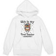 This Is My Tired Teacher Costume Skull Halloween Messy Bun Unisex Hoodie, trending gift