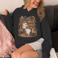 Vintage Ghost Book Reading Pumpkin Gothic Halloween Teachers Unisex Hoodie, funny design