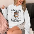 This Is My Tired Teacher Costume Skull Halloween Messy Bun Unisex Hoodie, funny design