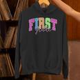 Back To School Neon Checkered First Grade Colorful Teacher Unisex Hoodie, First Grade Teacher Hoodies, gift for family, gift for coworker