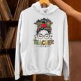 Teacher Life Messy Bun Glasses Leopard Sunflower Unisex Hoodie, gift for family, gift for coworker
