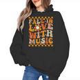 Fall In Love With Music Groovy Thanksgiving Music Teacher Men Women Girls Kids Women's Hoodie, Groovy Teacher Gifts, trending gift
