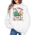 One Merry Teacher Groovy Christmas Tree Pjs Xmas Teacher Women's Hoodie, Groovy Teacher Gifts, trending gift