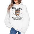 This Is My Tired Teacher Costume Skull Halloween Messy Bun Women's Hoodie, trending gift