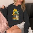 Kawaii Cats Lover Coffee Books Teacher Librarian Cat Women's Hoodie, funny design