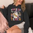 Retro Floral Ghost Trick Or Teach Groovy Teacher Halloween Women's Hoodie, Groovy Teacher Gifts, funny design Retro Floral Ghost Trick Or Teach Groovy Teacher Halloween Women's Hoodie, Groovy Teacher Gifts, funny design