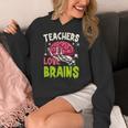Teachers Love Brains Skeleton Halloween Teacher Funny Women's Hoodie, funny design
