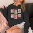 Vintage Preppy Very Merry Teacher Santa Stamps Christmas Women's Hoodie, funny design
