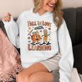 Retro Fall In Love With Learning Autumn Pumpkin Teacher Kids Women's Hoodie, funny design