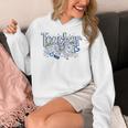 Teacher Blue Chinoiserie Coquette Bow Heart Teacher Life Women's Hoodie, funny design Teacher Blue Chinoiserie Coquette Bow Heart Teacher Life Women's Hoodie, funny design