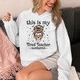 This Is My Tired Teacher Costume Skull Halloween Messy Bun Women's Hoodie, funny design