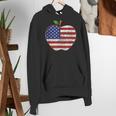 American Flag Teachers Students Apple 4th Of July Vintage Women's Hoodie, funny gift