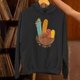 One Thankful Teacher Thanksgiving Turkey Peace Hand Sign Women's Hoodie, gift for family, gift for coworker