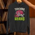 Teachers Love Brains Skeleton Halloween Teacher Funny Women's Hoodie, gift for family, gift for coworker