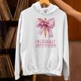 I'm Literally Just a Teacher Pencil Coquette Bow School Women's Hoodie, gift for family, gift for coworker I'm Literally Just a Teacher Pencil Coquette Bow School Women's Hoodie, gift for family, gift for coworker
