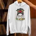 Teacher Life Messy Bun Glasses Leopard Sunflower Women's Hoodie, gift for family, gift for coworker