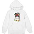 Teacher Life Messy Bun Glasses Leopard Sunflower Women's Hoodie, novelty gifts, funny gifts