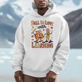 Retro Fall In Love With Learning Autumn Pumpkin Teacher Kids Men Hoodie, funny design
