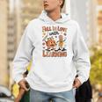 Retro Fall In Love With Learning Autumn Pumpkin Teacher Kids Men Hoodie, funny gift