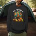 One Thankful Teacher Thanksgiving Turkey Cute Crayon Pencil Men Hoodie, novelty gifts, funny gifts