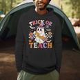 Retro Floral Ghost Trick Or Teach Groovy Teacher Halloween Men Hoodie, novelty gifts, funny gifts
