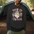 Trick Or Teach Groovy Teacher Halloween Retro Teacher Ghost Men Hoodie, novelty gifts, funny gifts