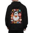 Groovy Halloween Trick Or Teach Retro Floral Ghost Teacher For Men Women Kids Men's Hoodie Back Print, Groovy Teacher Gifts, trending gift