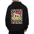 Santas Favorite Teacher Retro Groovy Smile Face Christmas Men's Hoodie Back Print, Groovy Teacher Gifts, trending gift