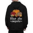 Teach Love Inspire Autumn Fall Plaid Leopard Pumpkin Teacher For Men Women Kids Men's Hoodie Back Print, trending gift