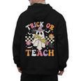 Trick Or Teach Groovy Teacher Halloween Retro Teacher Ghost Men's Hoodie Back Print, Groovy Teacher Gifts, trending gift