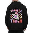 Trick Or Teach Halloween Teacher Floral Ghost Groovy Men's Hoodie Back Print, Groovy Teacher Gifts, trending gift
